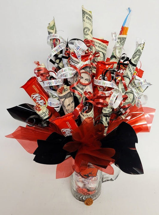 Cash and Candy Mug Bouquet - Sweet Bouquets Gift Baskets