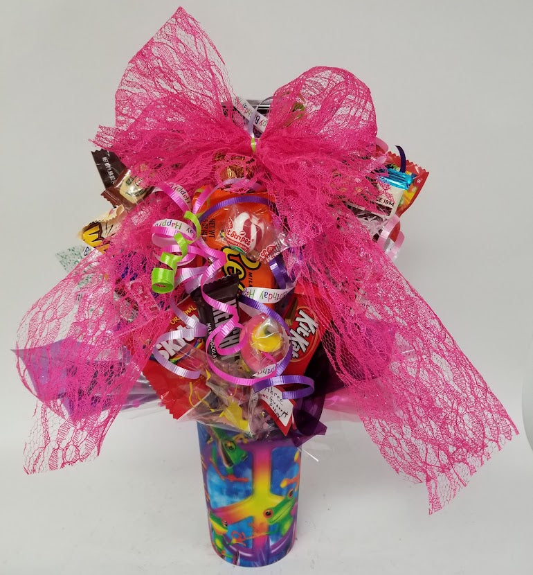 Holographic Tumbler Candy Bouquet – Sweet Bouquets Gift Baskets